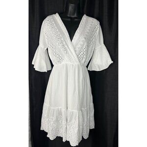 Made in Italy  Boho -chic -Romantic Doralisa White Cotton Eyelet Dress With Flar